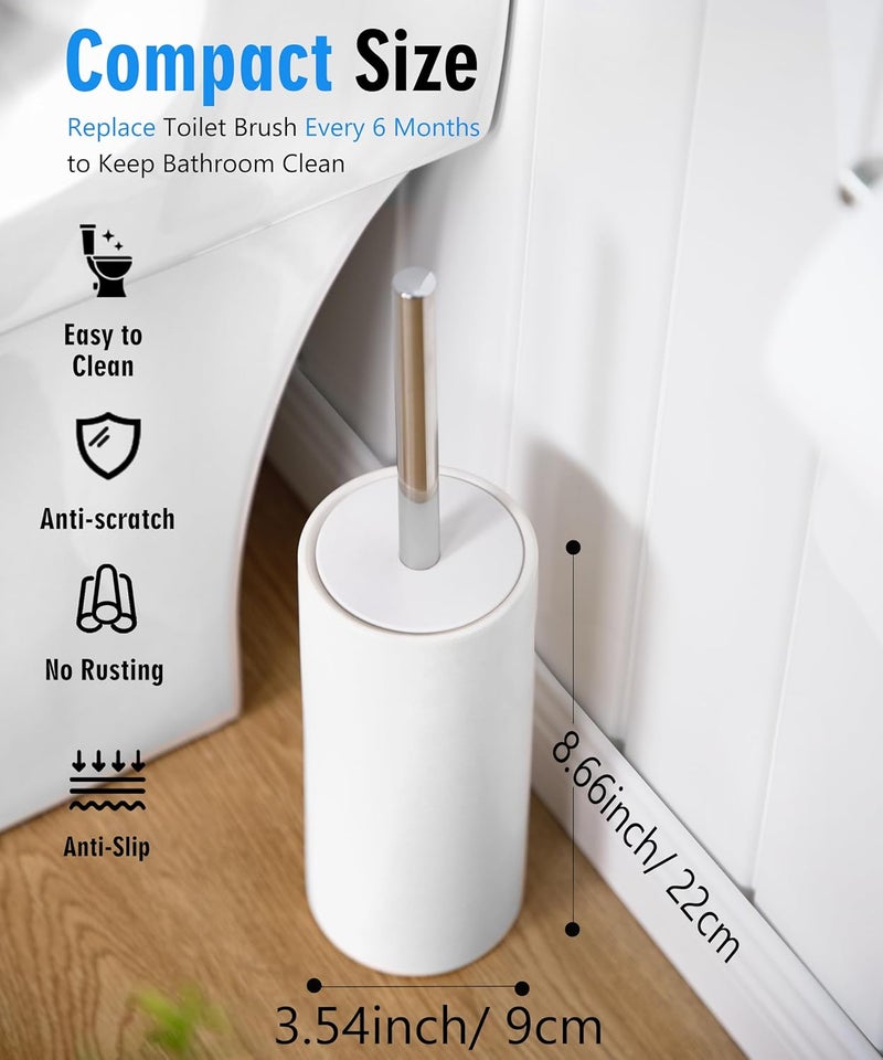 Viosuniu Matt White Ceramic Toilet Brush and Holder Set, Freestanding Toilet Bowl Cleaners Brush, Scrubber Brush for Toilet, Bathroom Accessories with Stainless Handle, Deep Cleaning - Image 5